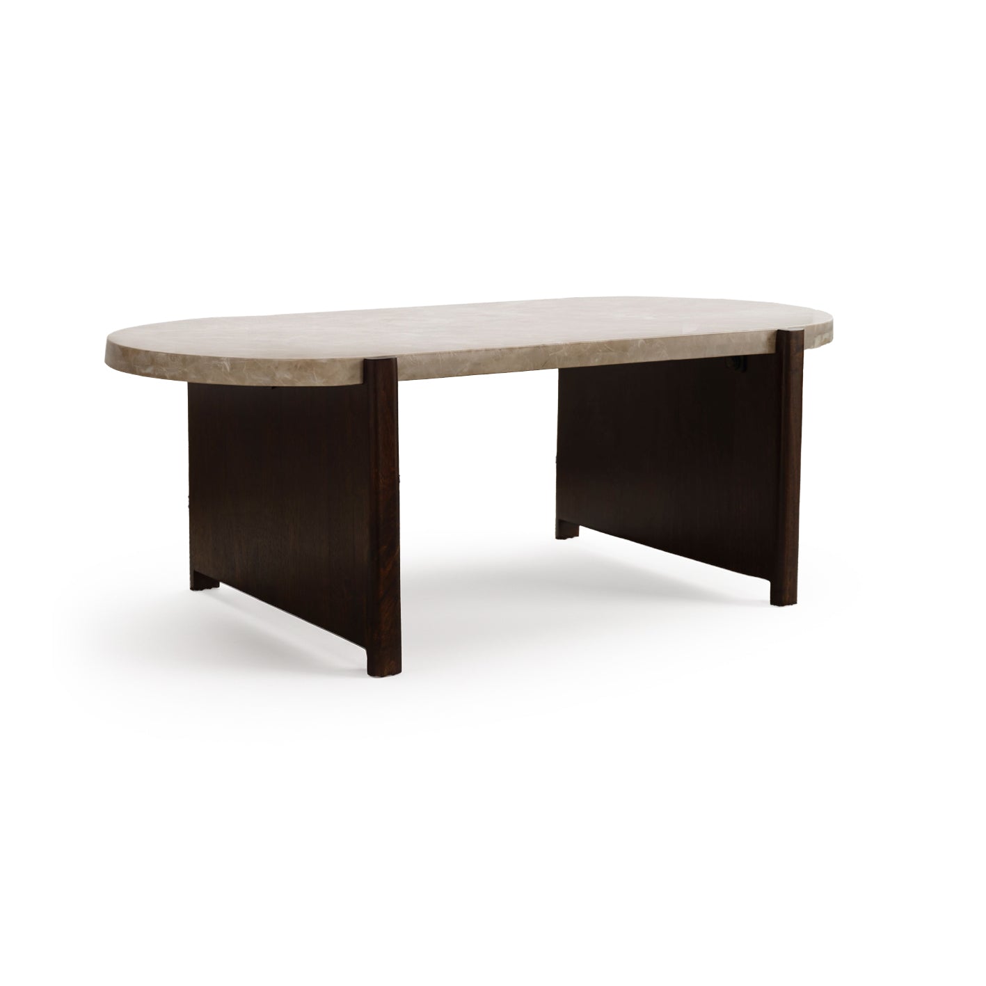 Viola 100cm Oval Lady Grey Marble & Coffee Brown Mango Wood Coffee Table - Laura James 