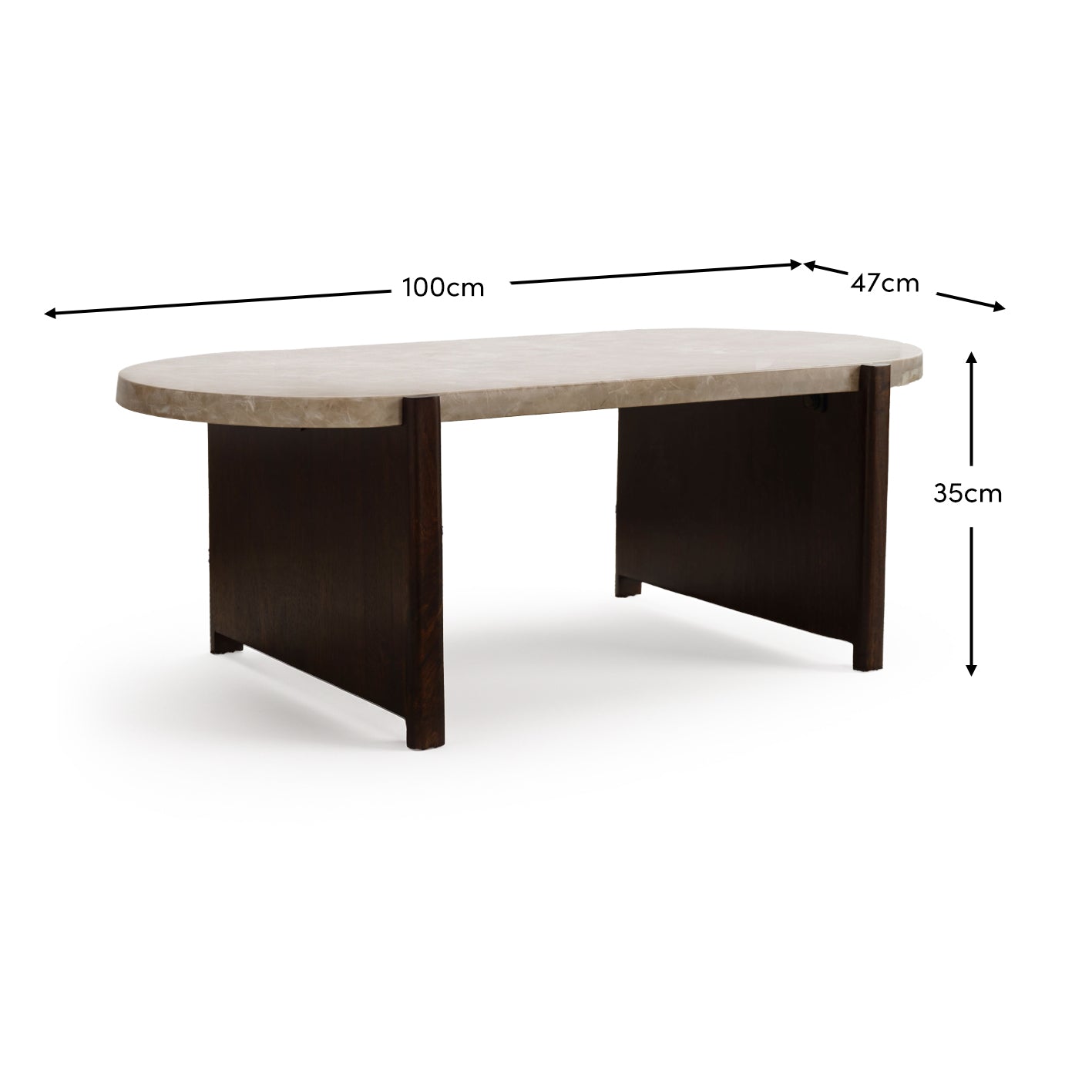 Viola 100cm Oval Lady Grey Marble & Coffee Brown Mango Wood Coffee Table - Laura James 