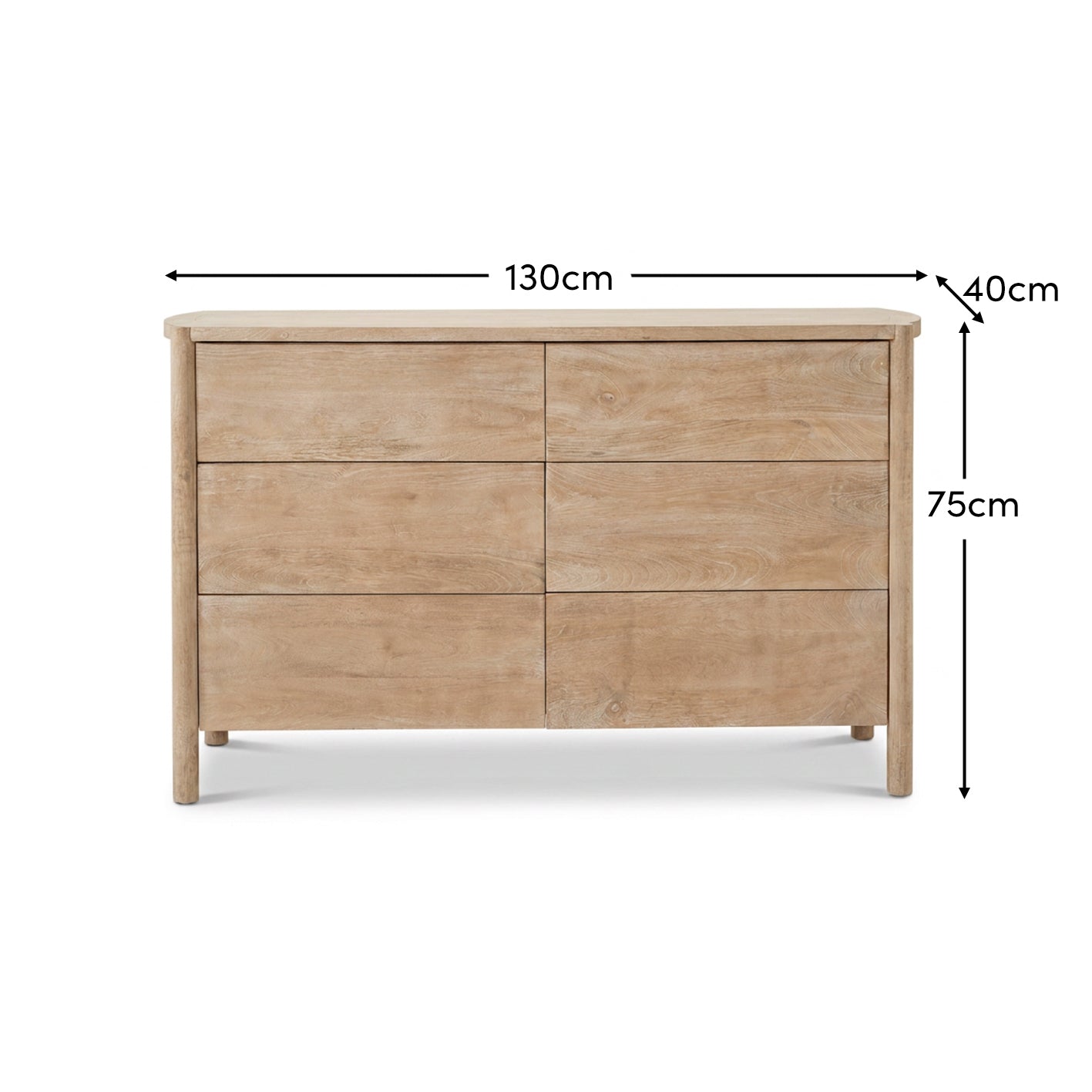 Viola 130cm 6 Drawer Chest of Drawers - Travertine Effect & Chalked Mango Wood - Laura James 