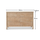 Viola 130cm 6 Drawer Chest of Drawers - Travertine Effect & Chalked Mango Wood - Laura James 