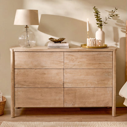 Viola 130cm 6 Drawer Chest of Drawers - Travertine Effect & Chalked Mango Wood - Laura James 