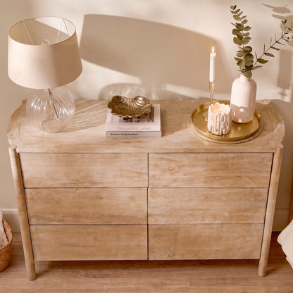 Viola 130cm 6 Drawer Chest of Drawers - Travertine Effect & Chalked Mango Wood - Laura James 