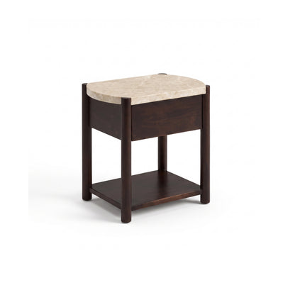 Viola 1 Drawer Bedside Table - Lady Grey Marble & Coffee Brown Mango Wood - Laura James 
