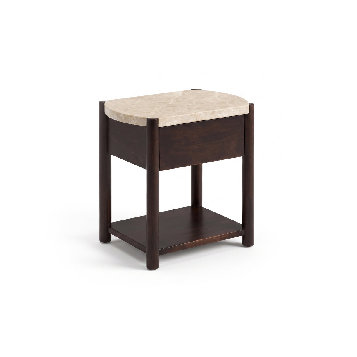 Viola 1 Drawer Bedside Table - Lady Grey Marble & Coffee Brown Mango Wood - Laura James 