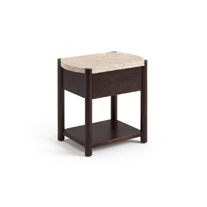 Viola 1 Drawer Bedside Table - Lady Grey Marble & Coffee Brown Mango Wood - Laura James 