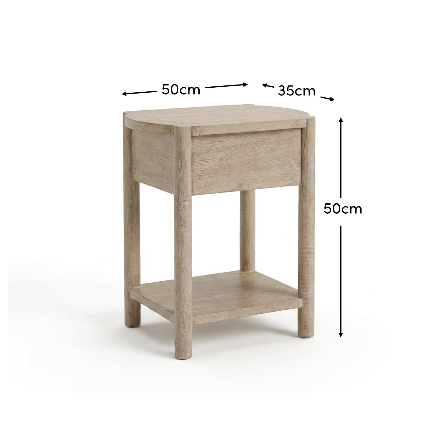 Viola 1 Drawer Bedside Table - Travertine Effect & Chalked Mango Wood - Laura James 
