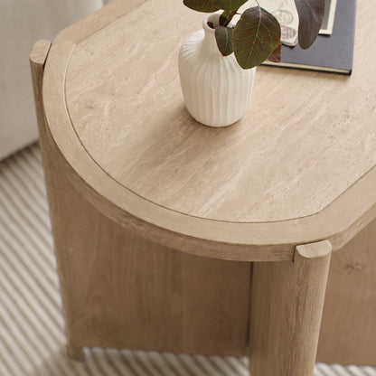 Viola Travertine Effect & Chalked Mango Wood Oval Side Table - Laura James 