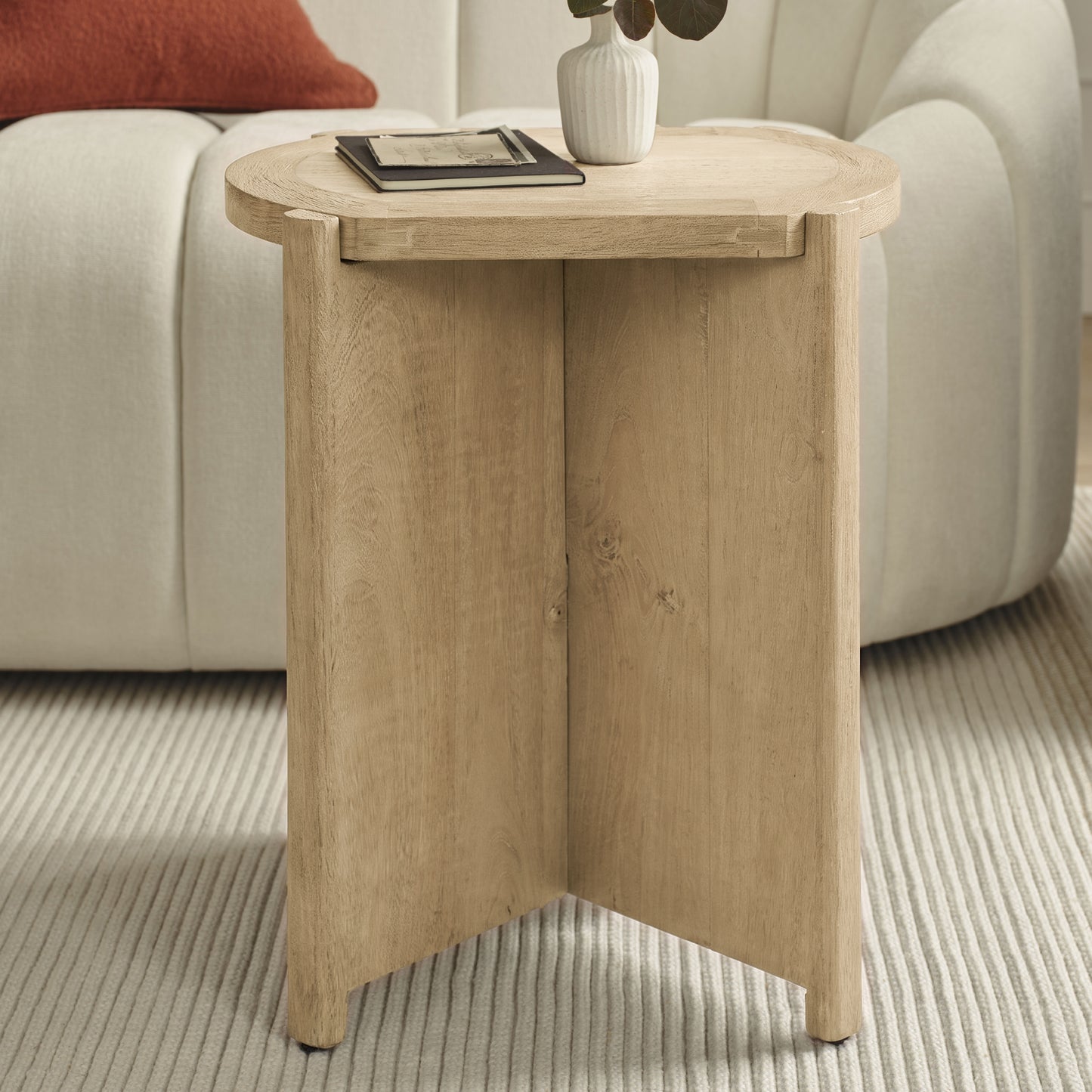 Viola Travertine Effect & Chalked Mango Wood Oval Side Table - Laura James 