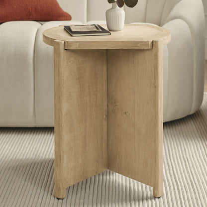 Viola Travertine Effect & Chalked Mango Wood Oval Side Table - Laura James 