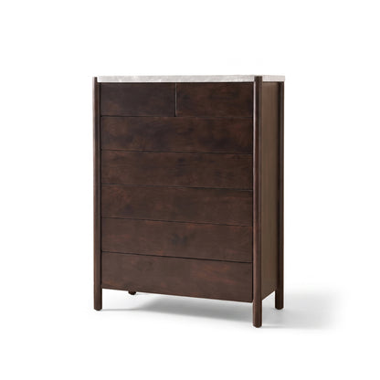 Viola 7 Drawer Tall Boy - Lady Grey Marble & Coffee Brown Mango Wood - Laura James 
