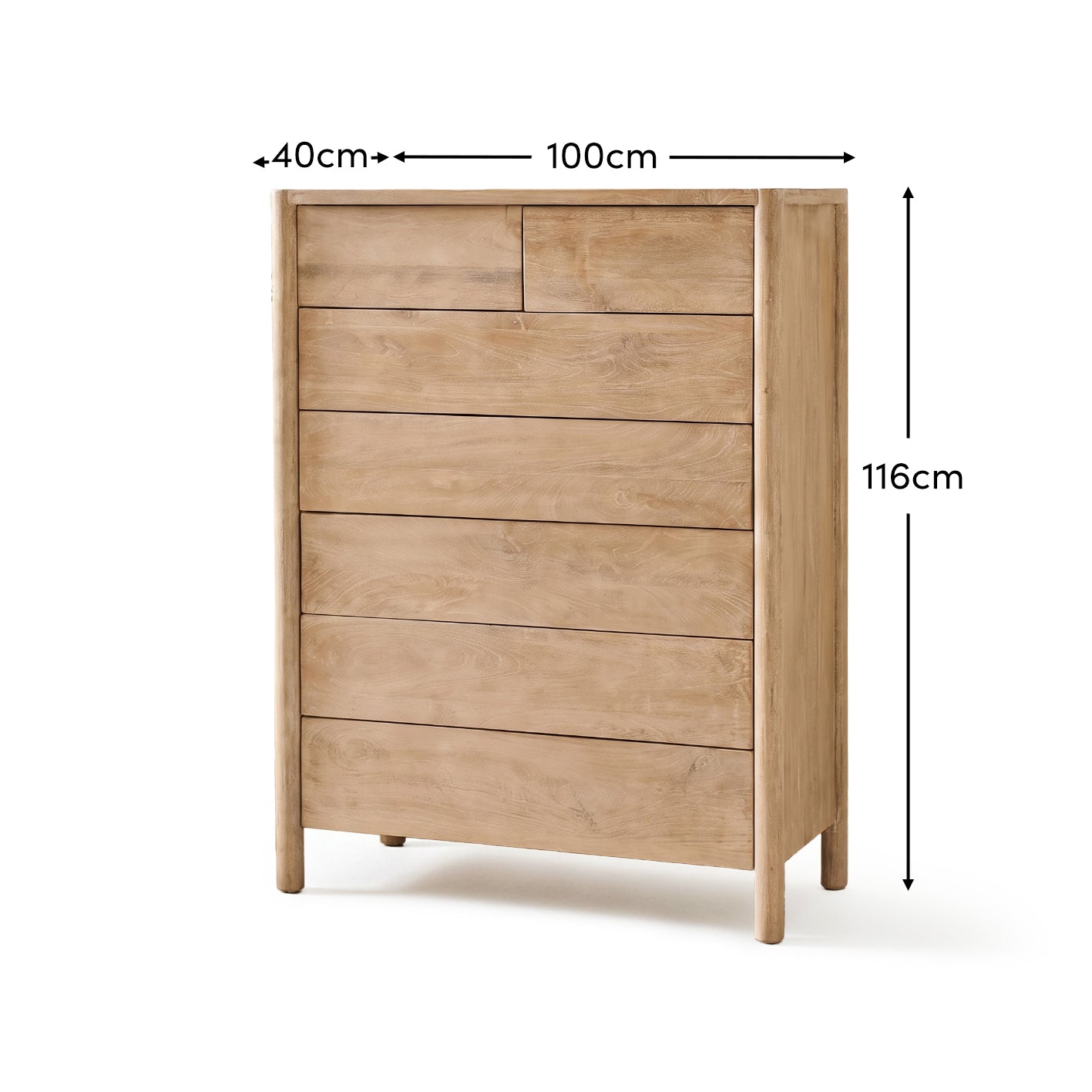 Viola 7 Drawer Tall Boy - Travertine Effect & Chalked Mango Wood - Laura James 
