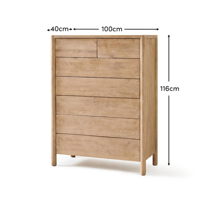 Viola 7 Drawer Tall Boy - Travertine Effect & Chalked Mango Wood - Laura James 