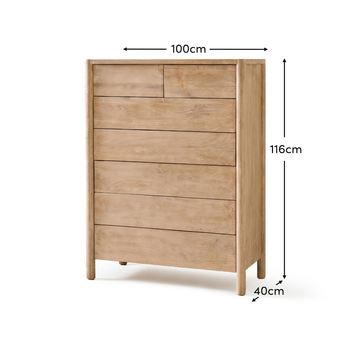Viola 7 Drawer Tall Boy - Travertine Effect & Chalked Mango Wood - Laura James 