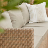 Weston 4 Seater Rattan Garden Corner Sofa Set with Grey LED Premium Parasol - Natural Weave