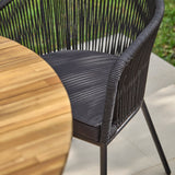 Willow 6 Seater Wooden Garden Dining Set with 6 Hali Black Rope Chairs - Laura James 