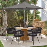 Willow 6 Seater Round Wooden Garden Set with 6 Hali Black Rope Chairs  with Grey Parasol - Laura James 