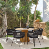 Willow 6 Seater Natural Wood Round Garden Dining Set - Hali Black Chairs  - Laura James 