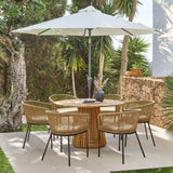 Willow 6 Seater Round Wooden Garden Set with 6 Hali Natural Rope Chairs round cream parasol  - Laura James 