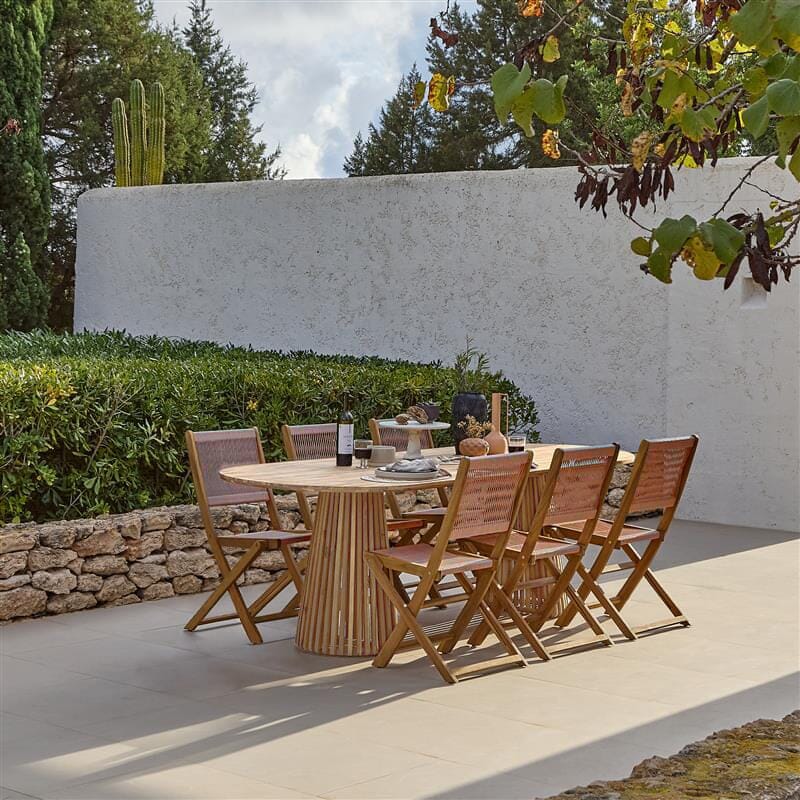 Willow 6 Seater White Acacia Oval Garden Dining Set with Cove Pink Rope Chairs