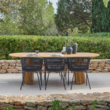 Willow 6 Seater Wooden Garden Dining Set with 6 Hali Black Rope Chairs - Laura James 
