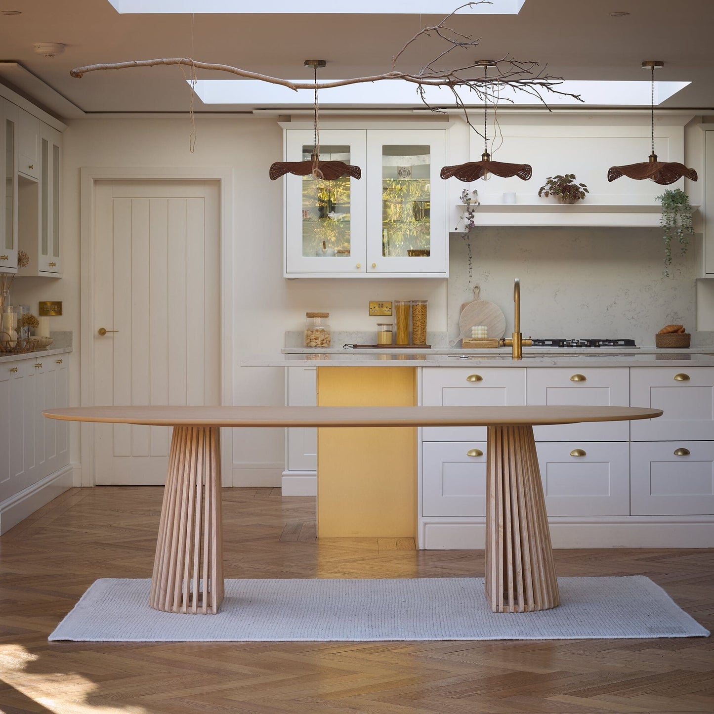 Willow 240cm Oval Dining Table - Whitewash Oak & 6 x Ella Armchairs - Black Oak - Laura James 