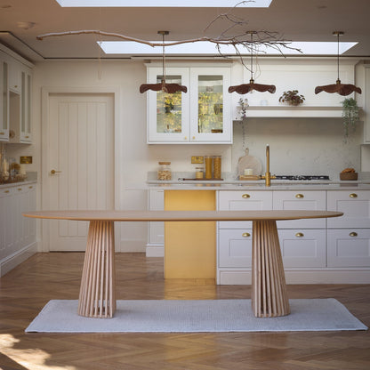 Willow 240cm Oval Dining Table - Whitewash Oak & 6 x Ella Armchairs - Black Oak - Laura James 