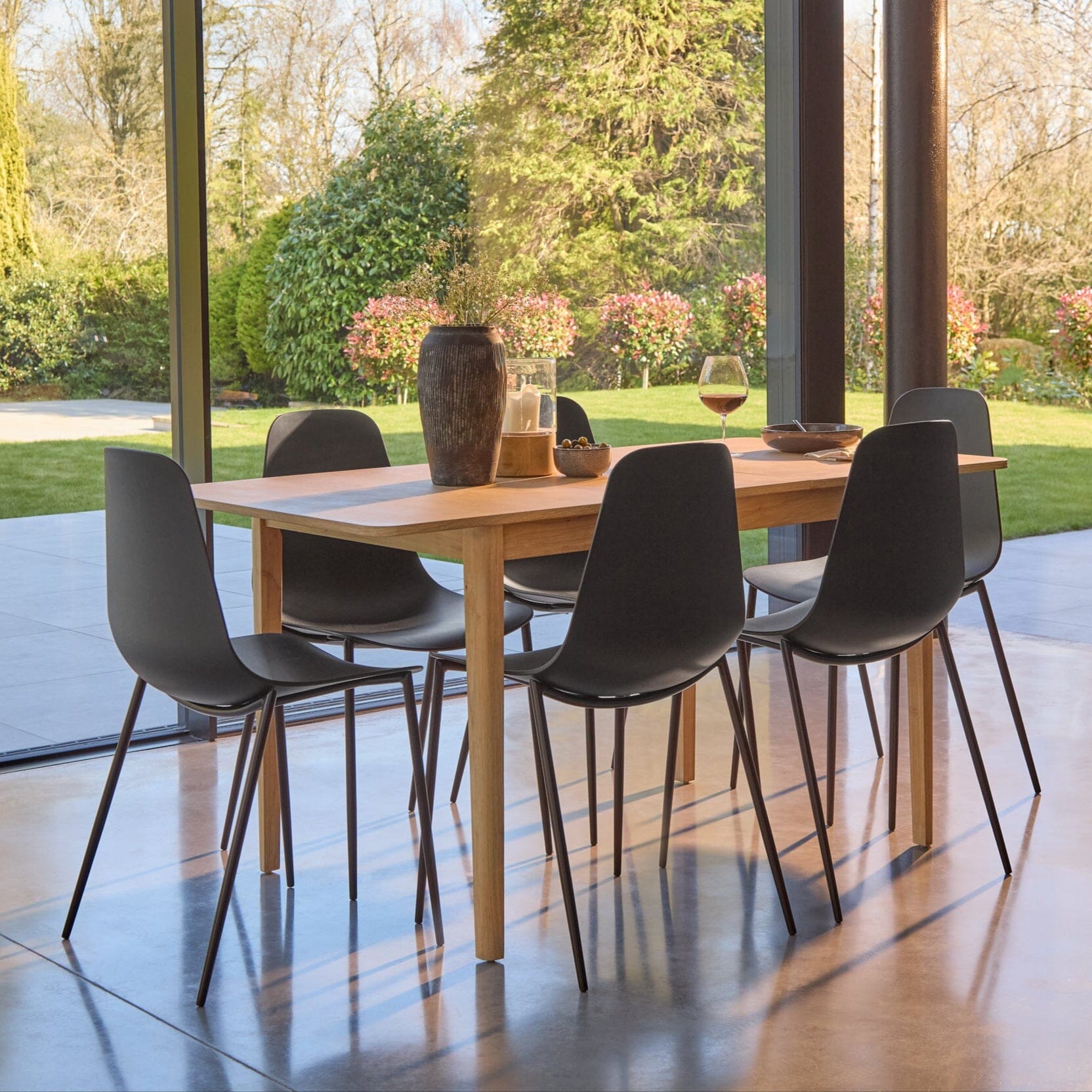 Paul Whitewash Extendable Dining Table Set - 6 Seater - Wren Black