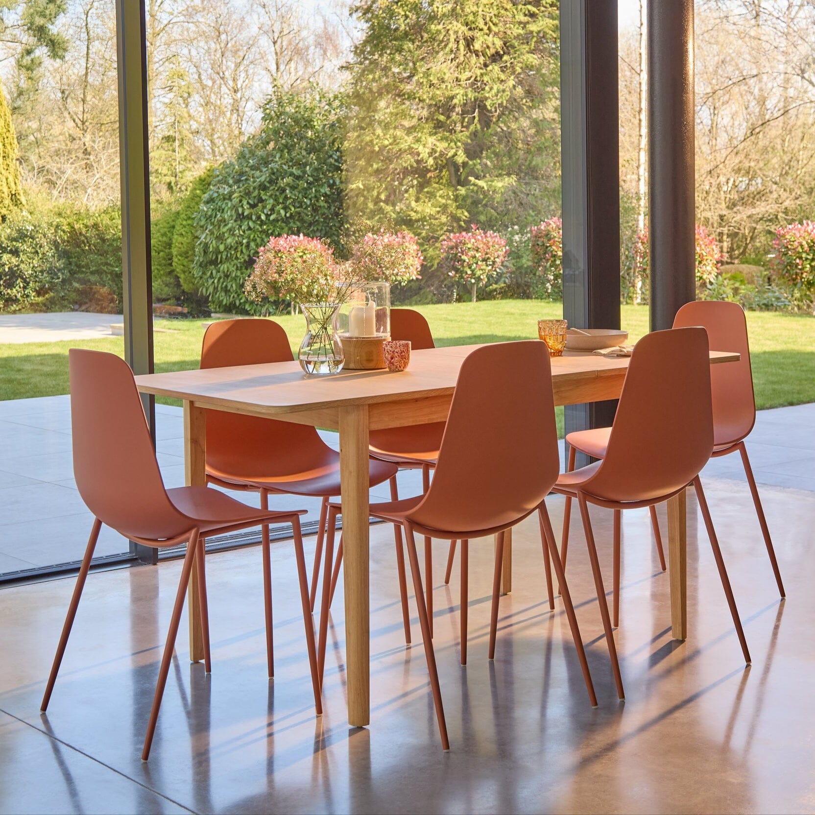 Paul Whitewash Extendable Dining Table Set - 6 Seater - Wren Orange Dining Chairs - Laura James 
