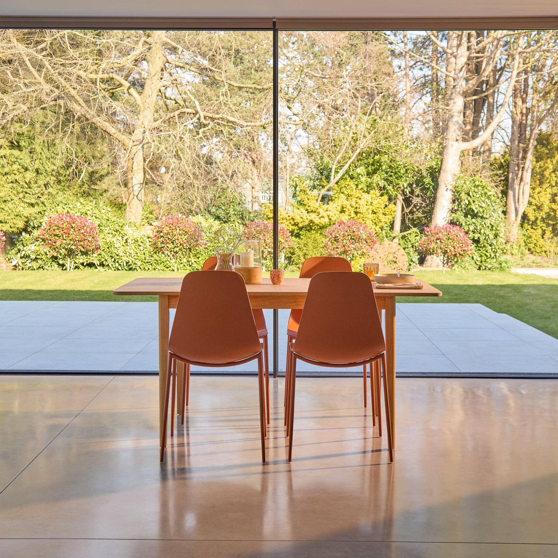 Paul Whitewash Extendable Dining Table Set - 4 Seater - Wren Orange Dining Chairs - Laura James 
