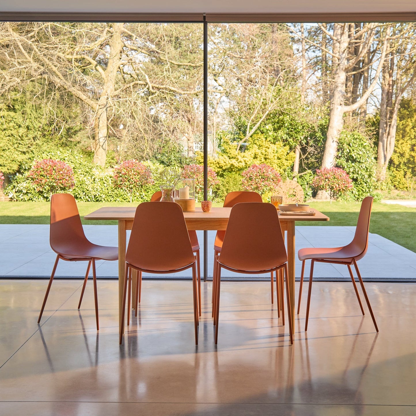 Paul Whitewash Extendable Dining Table Set - 6 Seater - Wren Orange Dining Chairs - Laura James 