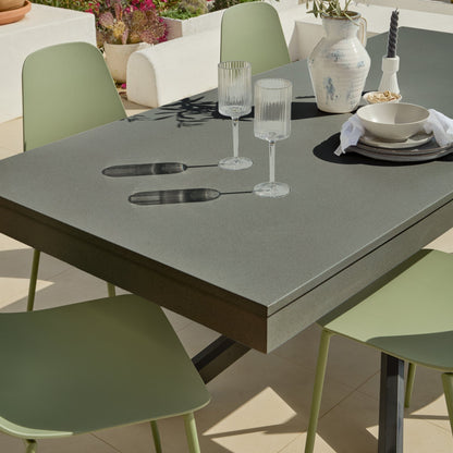 Amelia 6 Seater Dove Grey Concrete Garden Dining Set with Wren Olive Green Chairs - Laura James