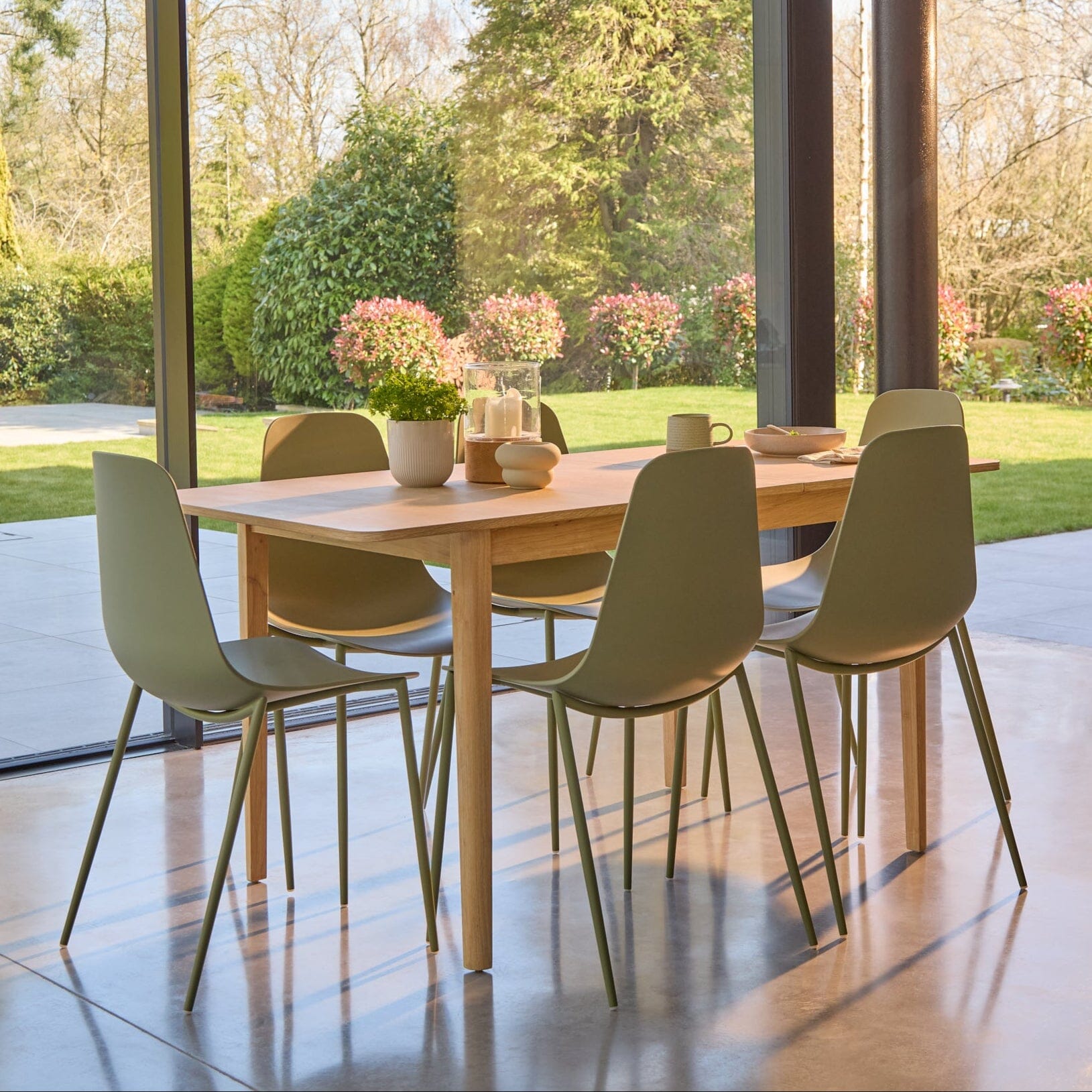 Paul Whitewash Extendable Dining Table Set - 6 Seater - Wren Green Dining Chairs - Laura James
