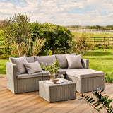 Weston 3 Seater Rattan Garden Corner Sofa Set - Light Grey with Stone Grey Cushions - Laura James