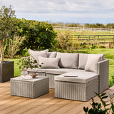Weston 3 Seater Rattan Garden Corner Sofa Set - Light Grey with Stone Grey Cushions - Laura James