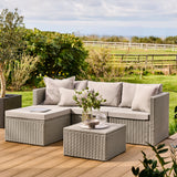 Weston 3 Seater Rattan Garden Corner Sofa Set - Light Grey with Stone Grey Cushions - Laura James