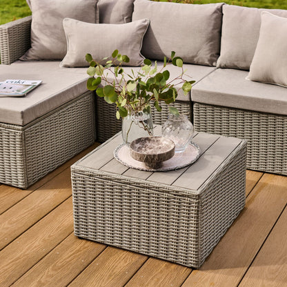 Weston 3 Seater Rattan Garden Corner Sofa Set - Light Grey with Stone Grey Cushions - Laura James