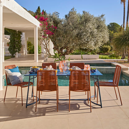 Wilder 6 Seater Blue Garden Dining Set with Ryder Burnt Orange Chairs - Laura James