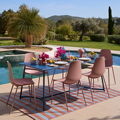 Wilder 6 Seater Blue Dining Table Set with Wren Pink Chairs - Laura James
