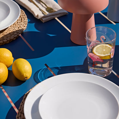 Wilder 6 Seater Blue Dining Table Set with Wren Pink Chairs - Laura James