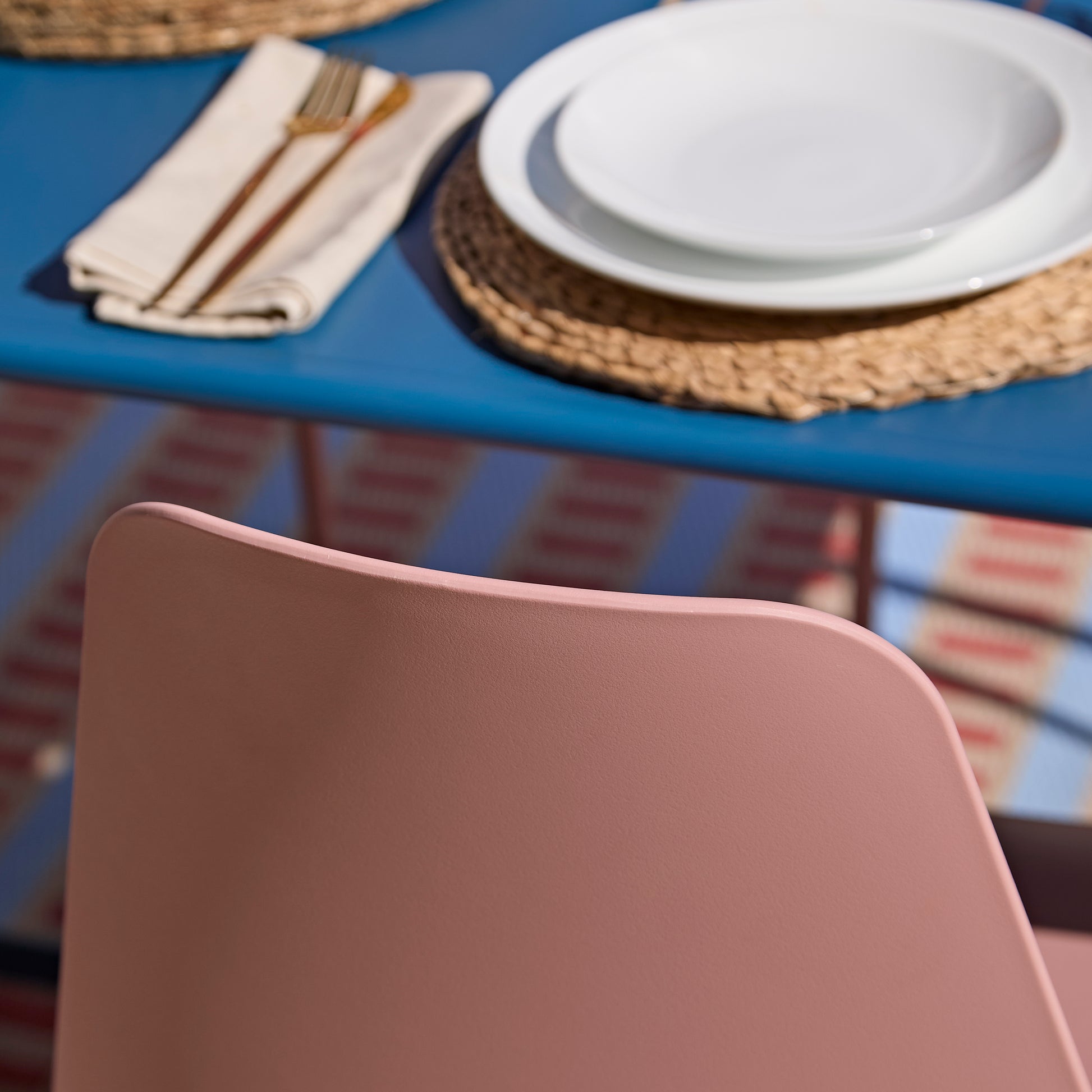 Wilder 6 Seater Blue Dining Table Set with Wren Pink Chairs - Laura James