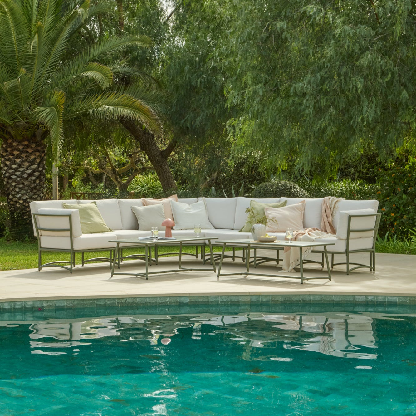 Wilder 8 Seater Metal Corner Sofa Set with Coffee Table - Olive Green - Laura James