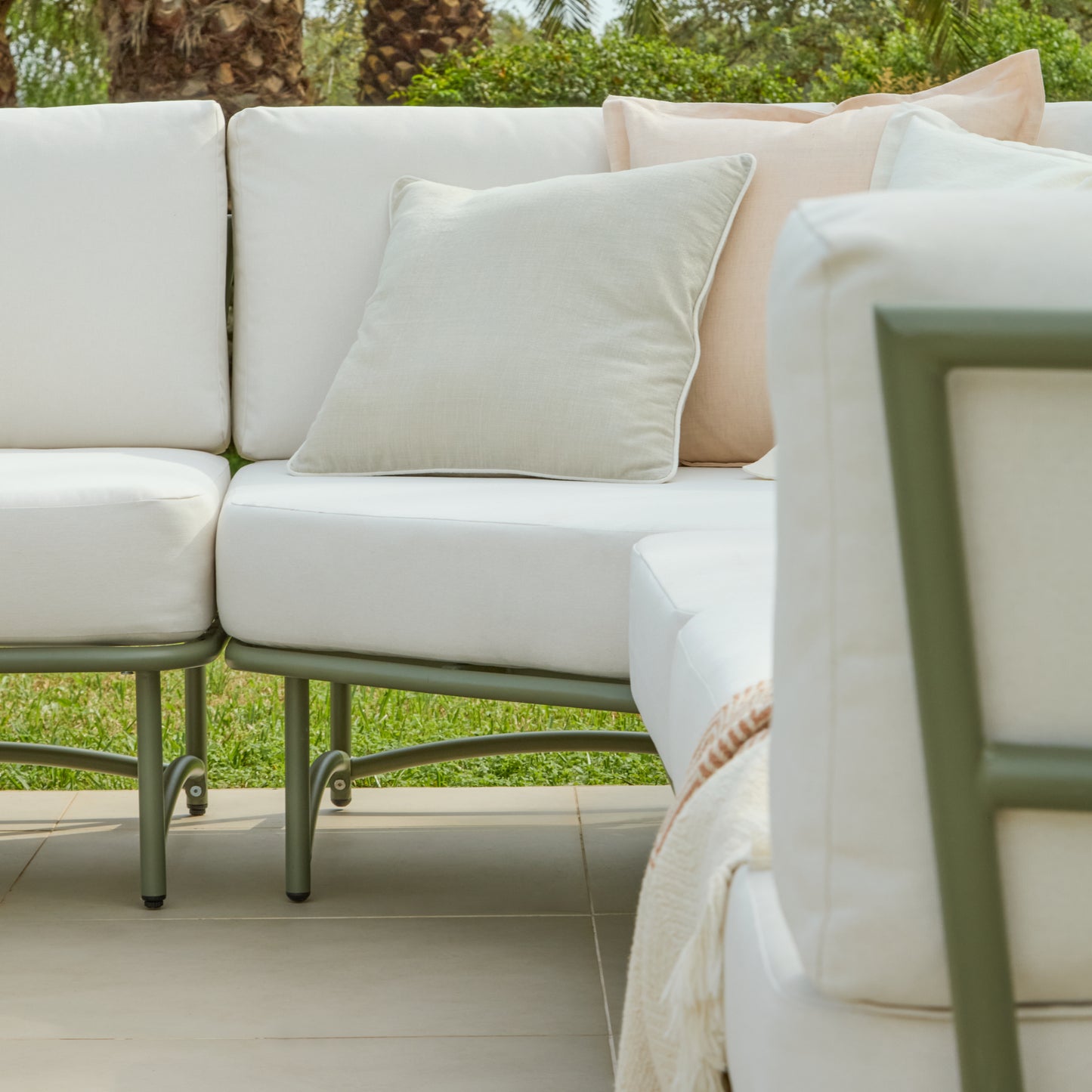 Wilder 8 Seater Metal Corner Sofa Set with Coffee Table - Olive Green - Laura James