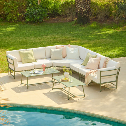 Wilder 8 Seater Metal Corner Sofa Set with Coffee Table - Olive Green - Laura James