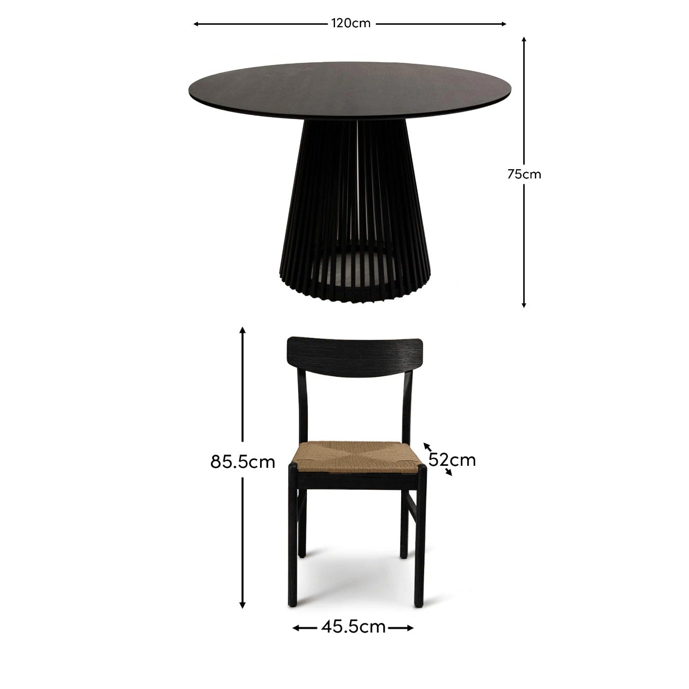 Willow - black Dining Table Set - 4 Seater - Faye Pale Oak Dining Chairs - Laura James