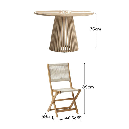 Willow 4 Seater White Acacia Round Garden Dining Set with Cove Beige Rope Chairs - Laura James