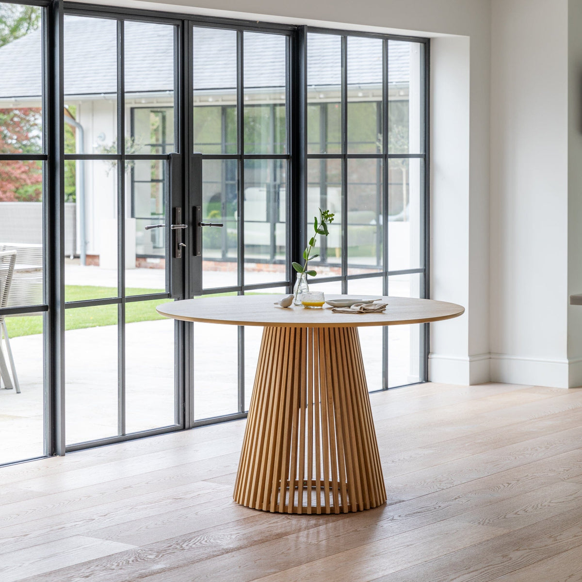 Willow Pale Oak Round Dining Set with Grey Dining Chairs - Laura James