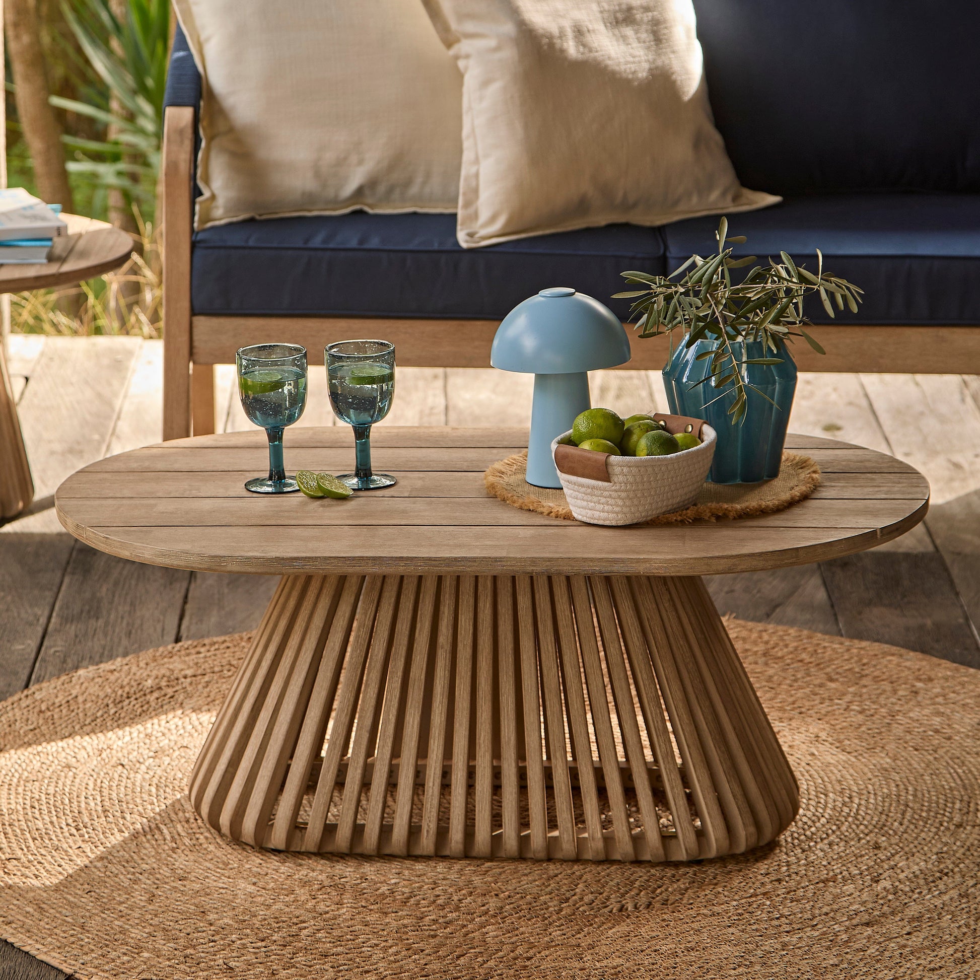 Willow Oval Garden Coffee Table - Brushed Light Acacia - Laura James