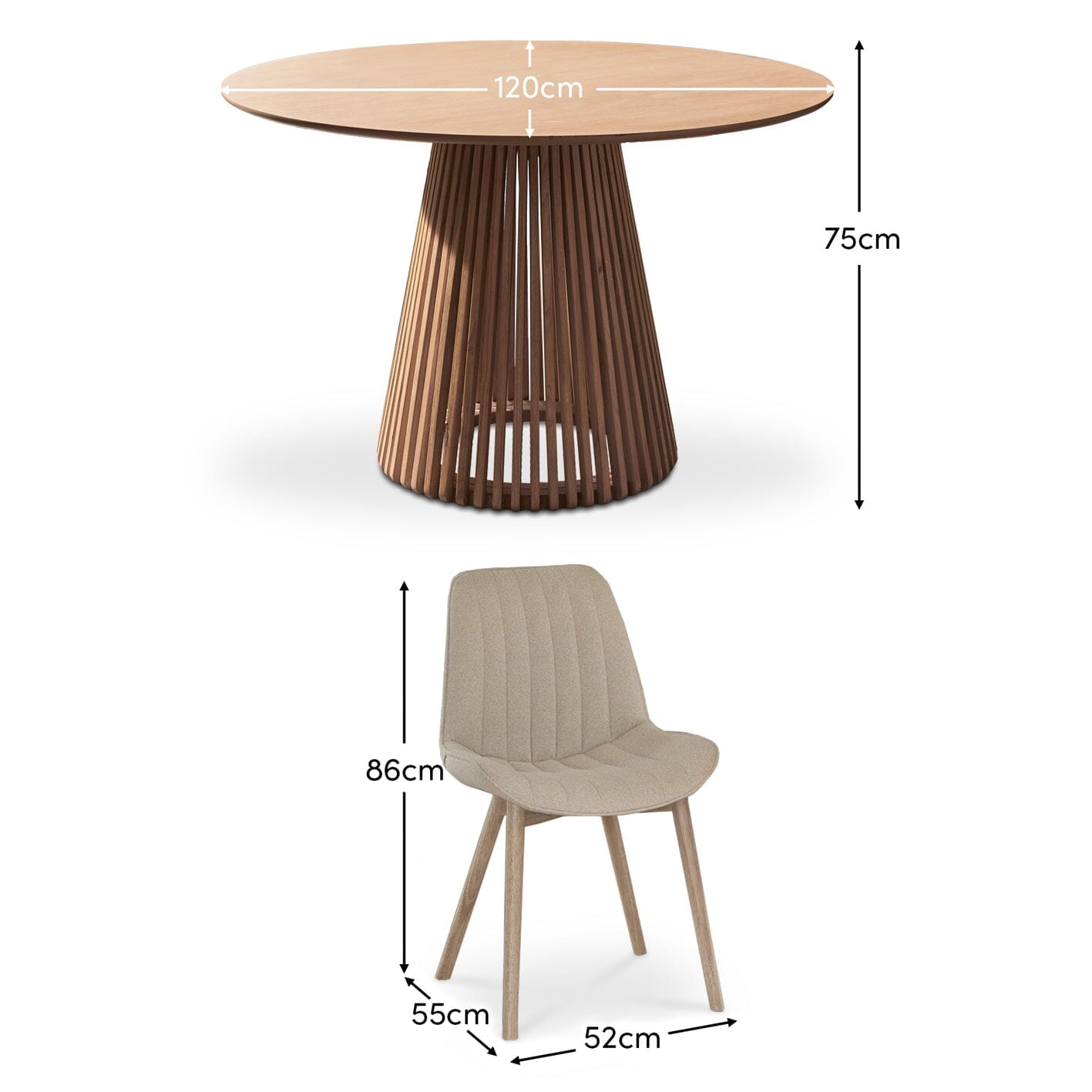 Willow Whitewash Round 4 Seater with Bella Boucle Dining Chairs with Whitewash Legs - Laura James