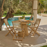 Willow 4 Seater White Acacia Round Garden Dining Set with Cove Beige Rope Chairs - Laura James