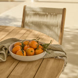 Willow 4 Seater White Acacia Round Garden Dining Set with Cove Beige Rope Chairs - Laura James